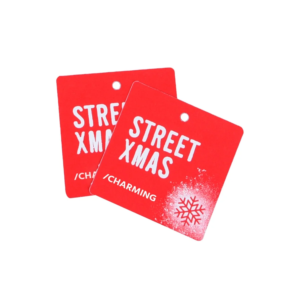 White Square Debossed Logo Swing Tag Price Hangtags Hang Tags for Clothing