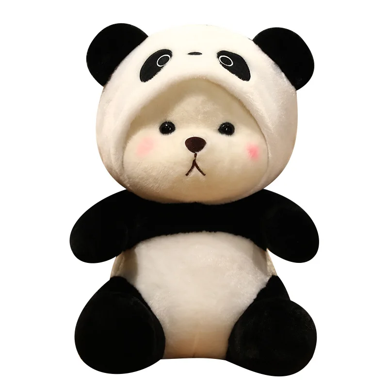 Wholesale birthday gift transforming panda plush toys dressed giant panda doll custom logo