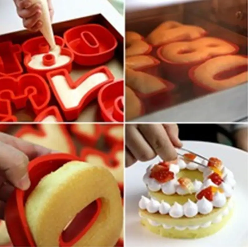 10 Inch Large Number Cake Mold Pan with 0/1/2/3/4/5/6/7/8 Silicone Fondant Number Mould for Cakes Decoration