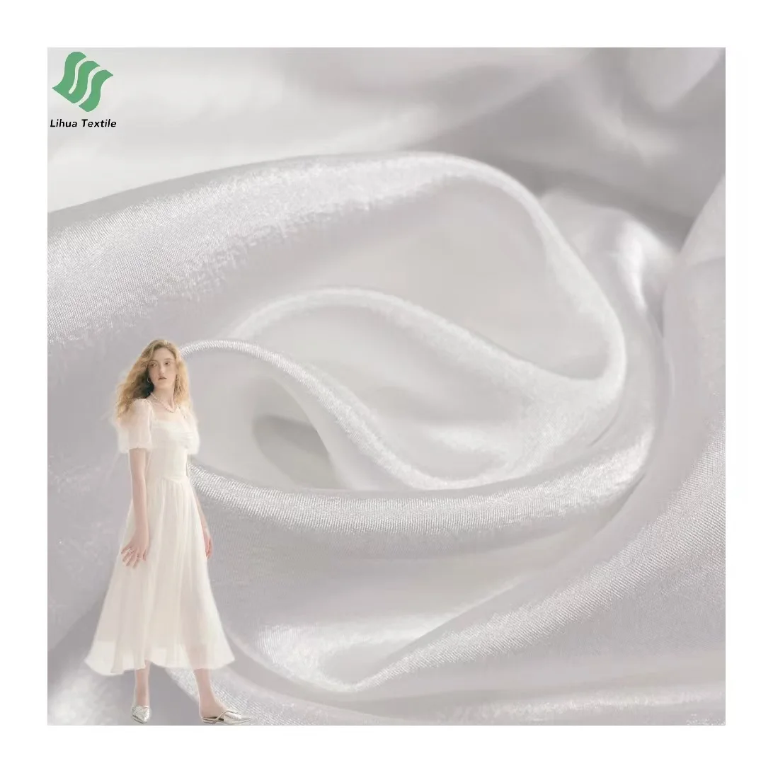 Hot selling white sheer transparent glitter crepe organza for wedding dress clothing