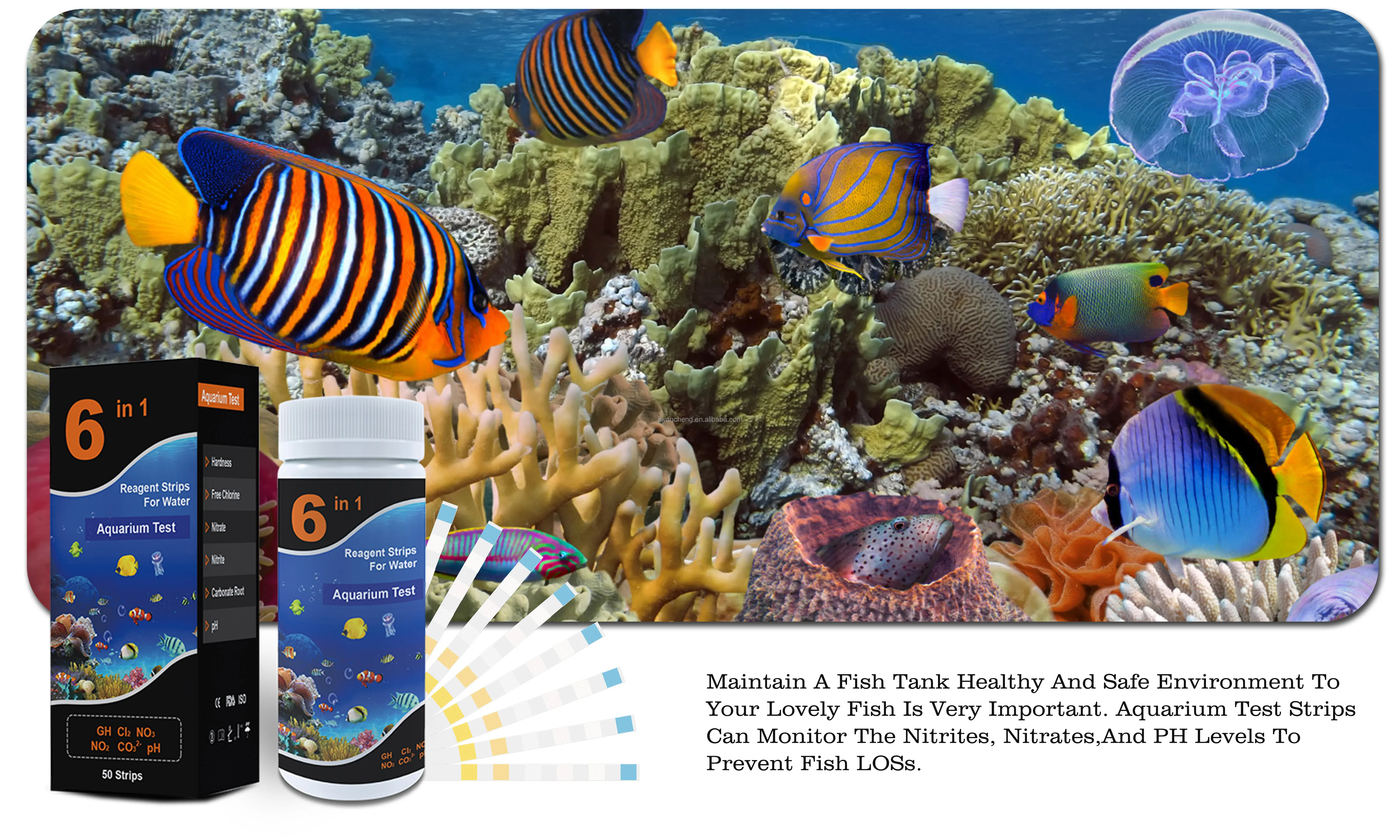 6 в 1, тестовые полоски для определения качества аквариума