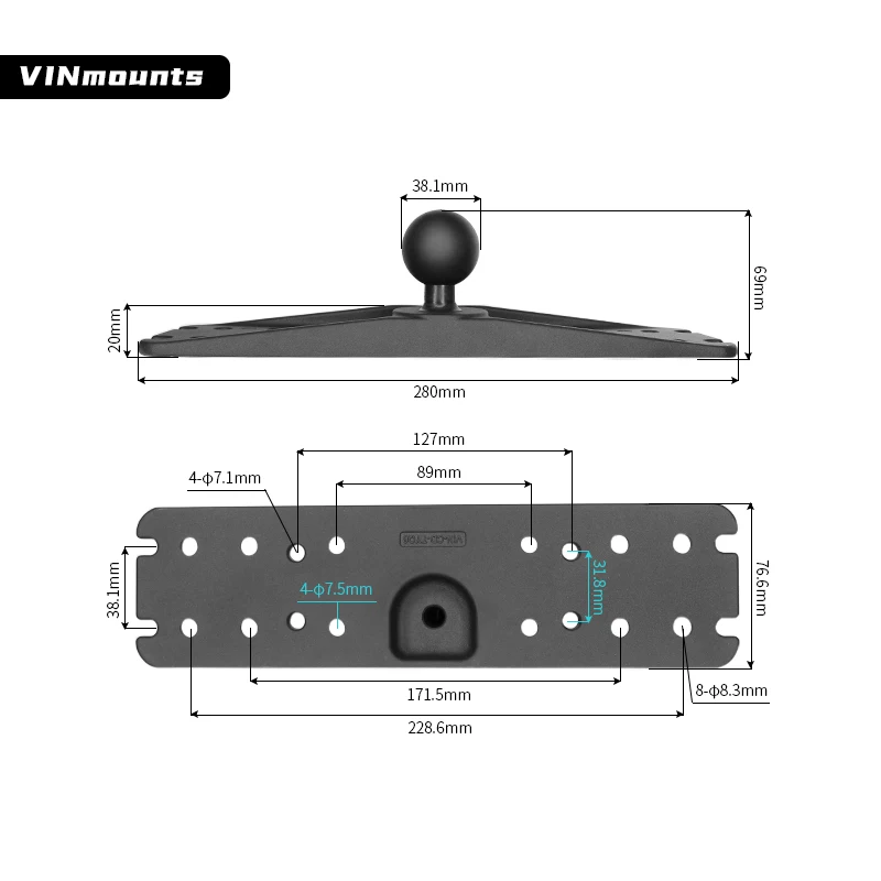 Hot sales 1.5 Inch Ball Head Bracket Mount support radar fish finder for agricultural equipment