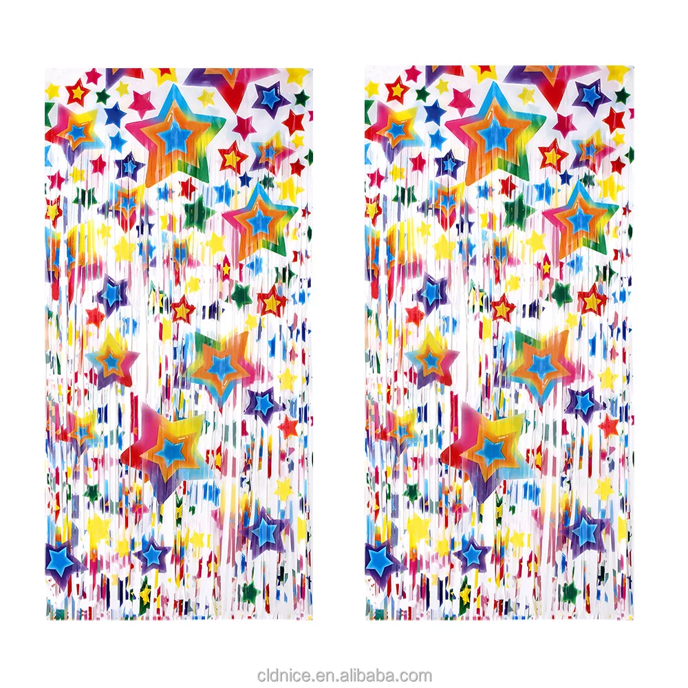 Nice Blue Red Star Independence Day Holiday Indoor Home Door Hanging Background Party Wall Decoration Tassel Foil Rain Curtain