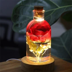 Luxury Cute Real Flower Ball Night Light Pressed Flower Crystal Wood Base Led Night Light Decoration Atmosphere Light