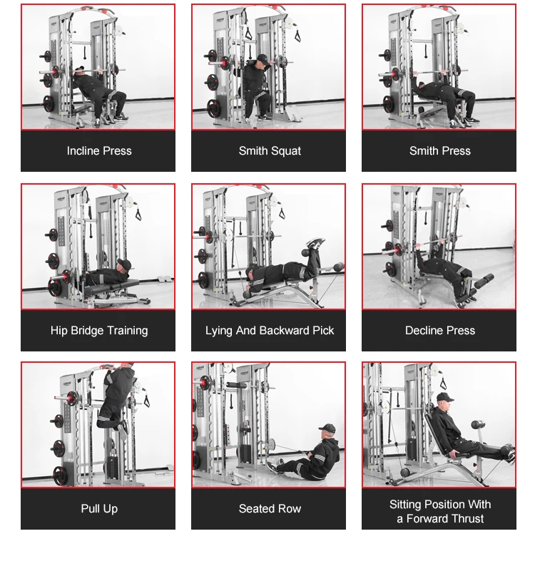Commercial Gym Multi Functional Power Cage Rack Weight Function Station Cable Crossover Trainer All In One Smith Machine