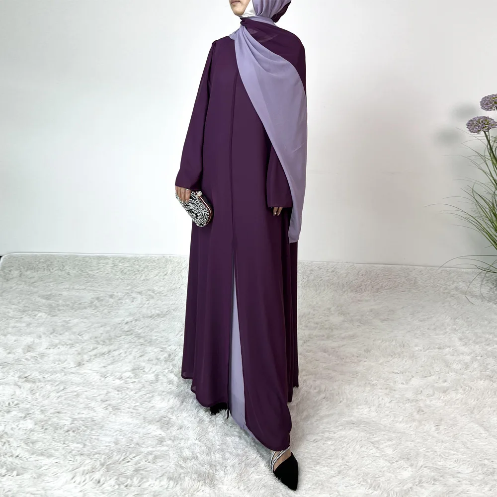 Yibaoli Manufacturer Top Quality Arabic Women New Model Chiffon Two-color Abaya in Dubai With Matching Hijab Modest Muslim Dress