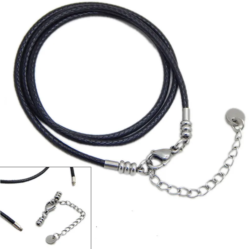 2/3mm Leather Cord Black Bracelet&Necklace  Chain Stainless Steel Lobster Clasp Connector Wax Rope For Jewelry Making Findings