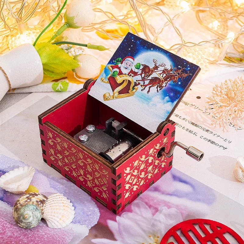 OEM Creative Gift Merry Christmas Hand Crank Mini Wood Music Box With Your Design