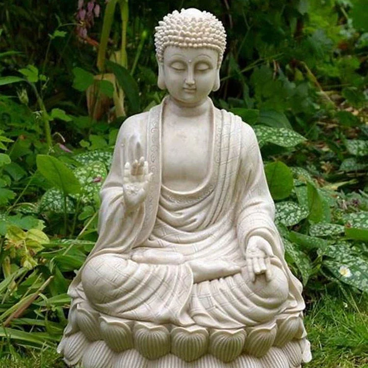 white marble buddha sitting on lotus statue sculpture
