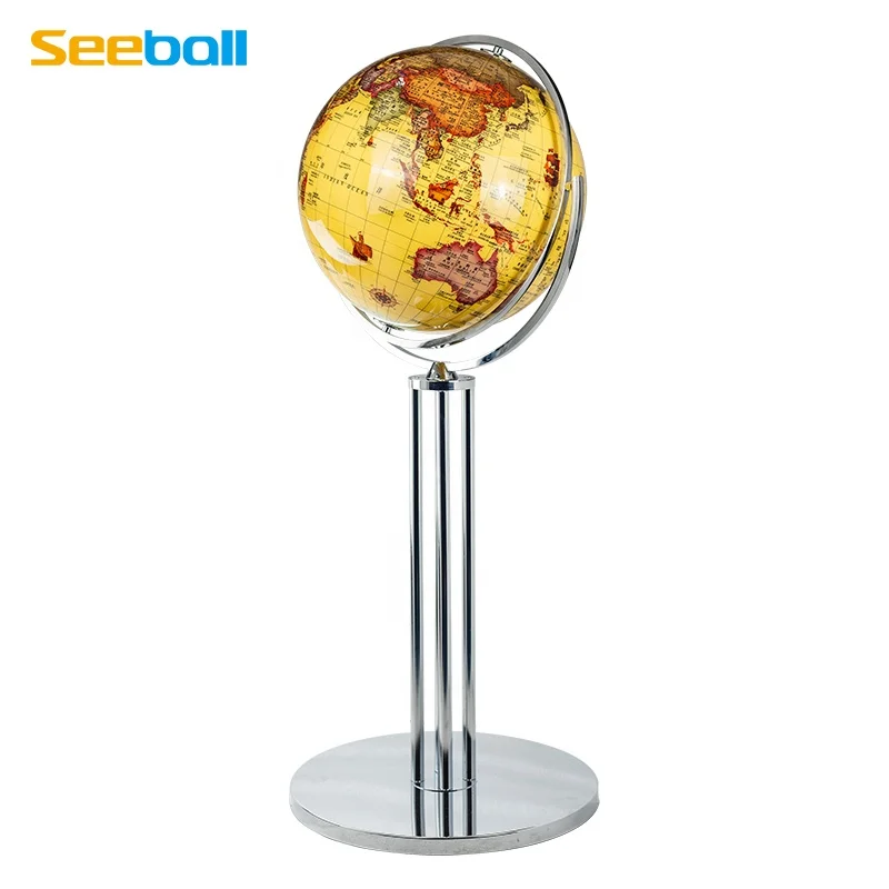 Seeball 50 cm four-column vertical bright chrome universal globe verified suppliers for globes home decor world globe move