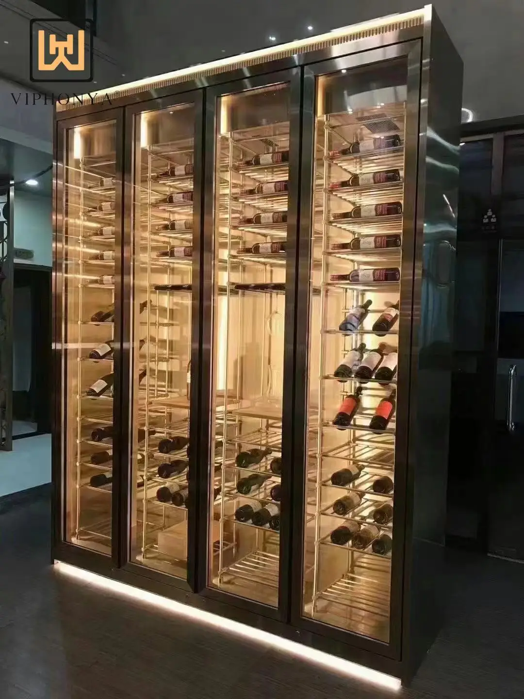 Business Hexagonal Screen Racks Style Wine Cabinets with Metal Polygonal Ininer Frame for Commercial Custom Outdoor Wine Cellars