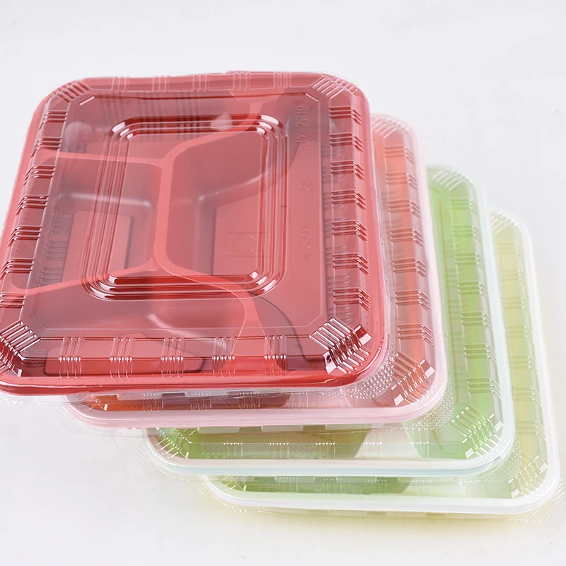 High Quality Divided Disposable Plastic Food Container Disposable Packing Takeaway Food Lunch Plastic Food Container with Lid