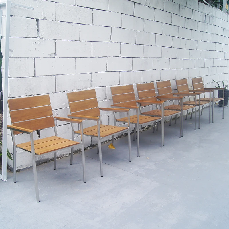 Modern luxury large size outdoor stainless steel teak table garden furniture set