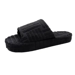 2022 orange slippers large size thick bottom warm wool slippers women autumn and winter embossed towel cotton slippers