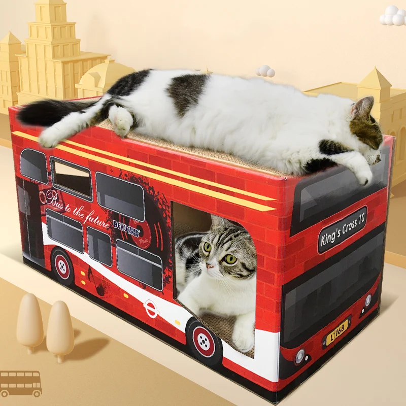 Deku Scratching Pads Cardboard Scratch Lounge Bus Shape Cat House  with Catnip Free