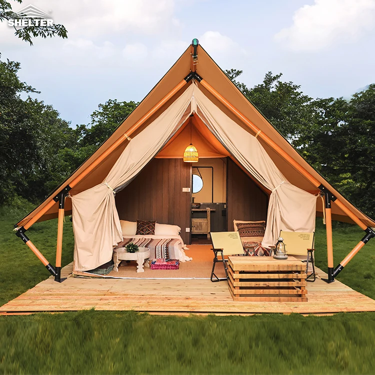 outdoor Luxo Tent Luxury Desert Camping Glamping Canvas Safari House Shaped Resort Tent House