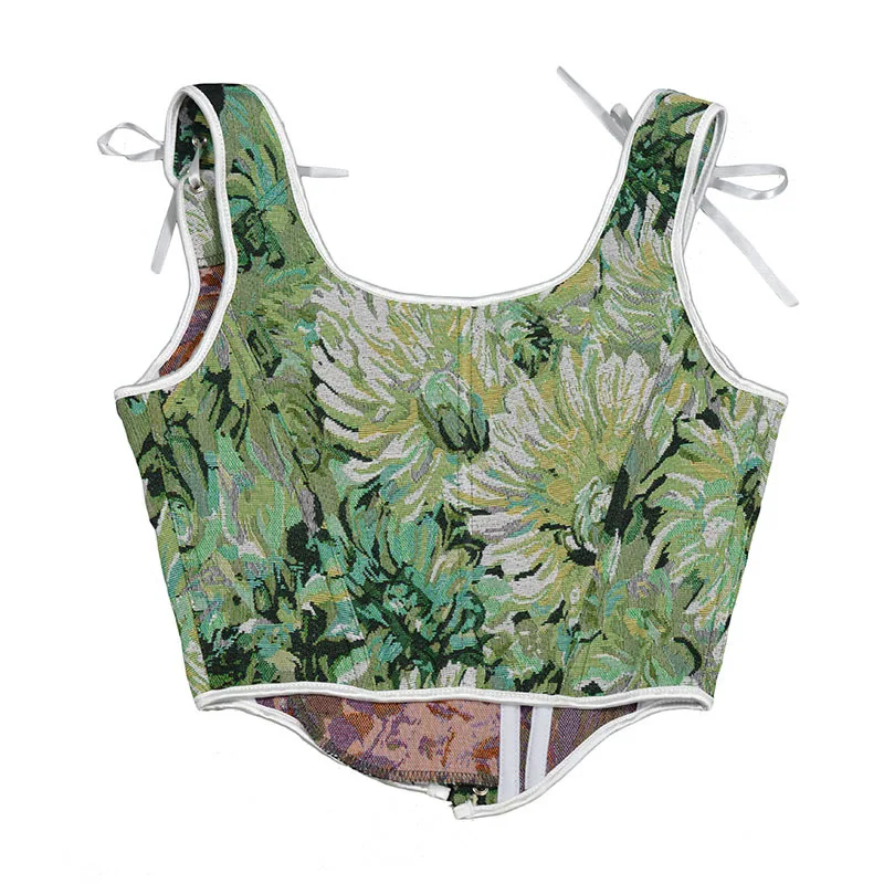 New Sweet French Style Plastic Bones Corset Vest Outwear Vintage Lace-up Overbust Corset Crop Top Clothing