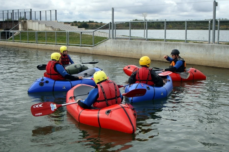 single person inflatable packraft 1-Person packraft/ bike raft paddle kayak red and yellow