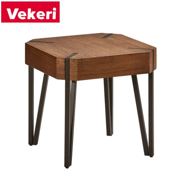 A contemporary brown solid wood square side table adds an elegantly placed balcony and garden to the living room