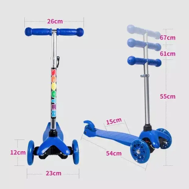 Cheap price 2 wheel front 1 rear 3 PU flashing wheels kick scooter kids