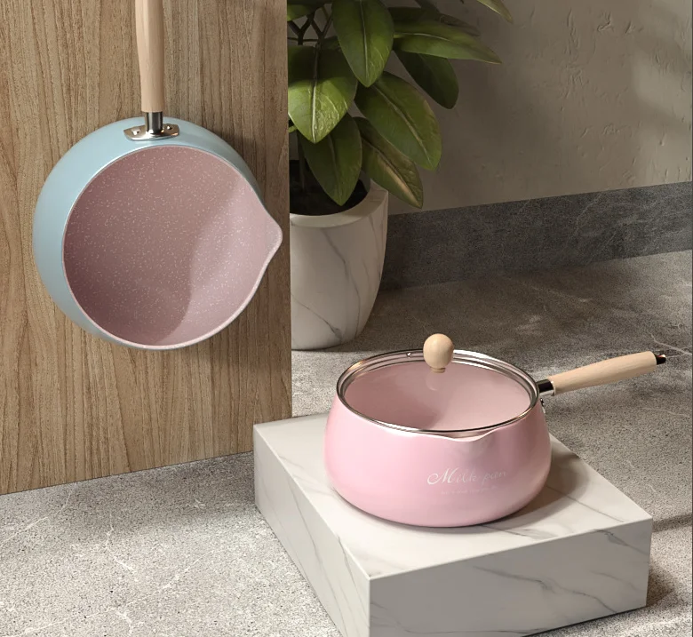 New mini pink blue cute nonstick deep cooking aluminum pot cookware kitchen accessories