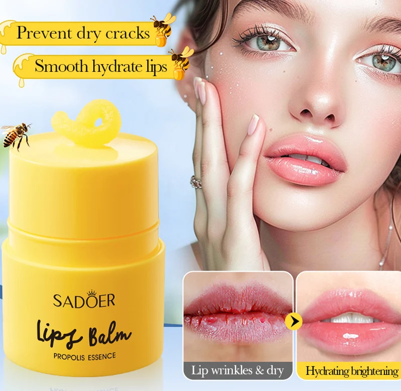 OEM SADOER Private Label Vitamin E Propolis Serum Repairing Lip Balm Custom Chapstick Organic Hydrating Nourishing Lip Balm