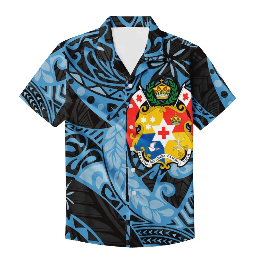 OEM custom mens vacation streetwear short sleeve camp collar over print relaxed fit shirts Rasta Polynesian Samoa Style Design