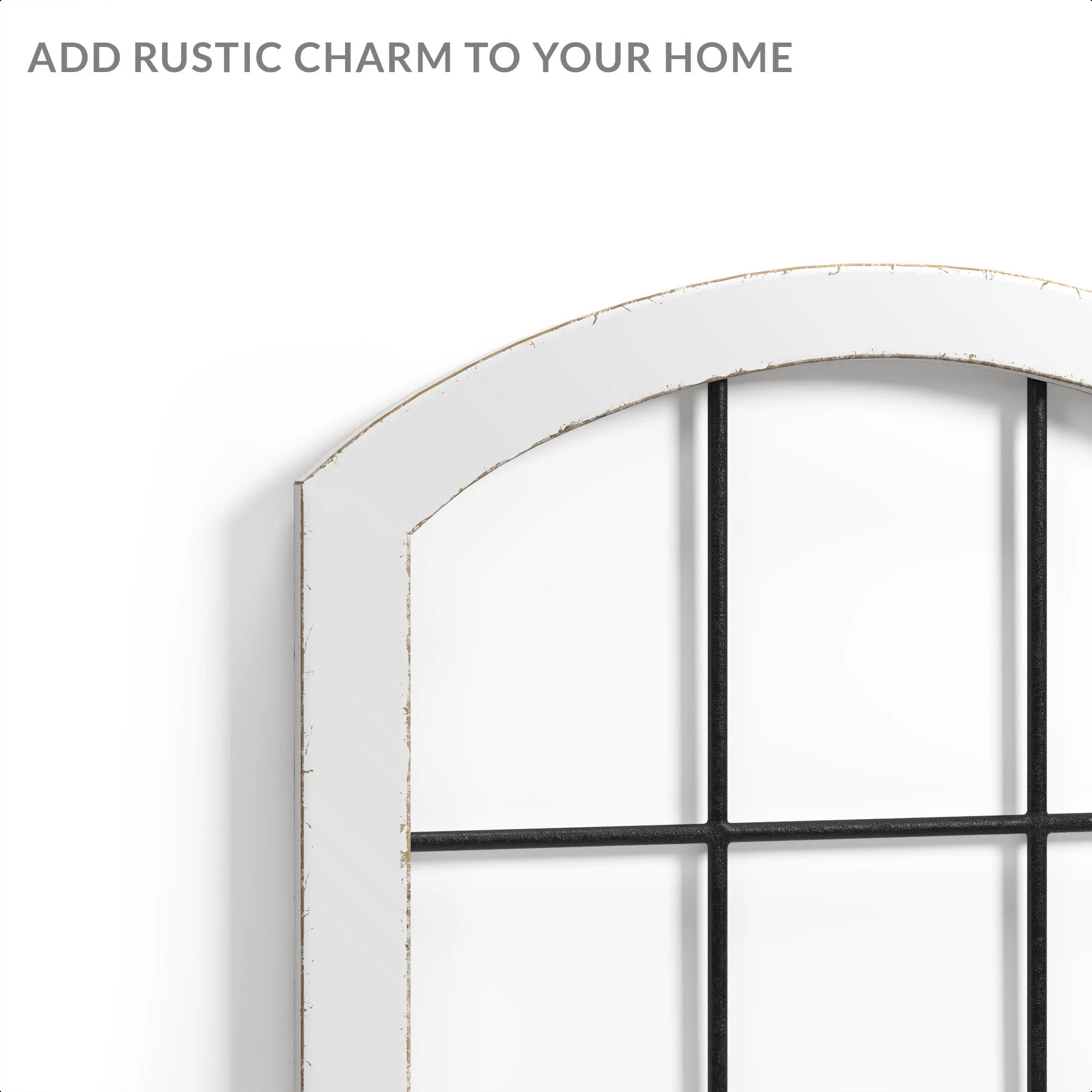 Rustic Cathedral Arch Window Frame Home Decor White Wood and Metal Window Pane Decorative for Wedding, Christmas other Festival