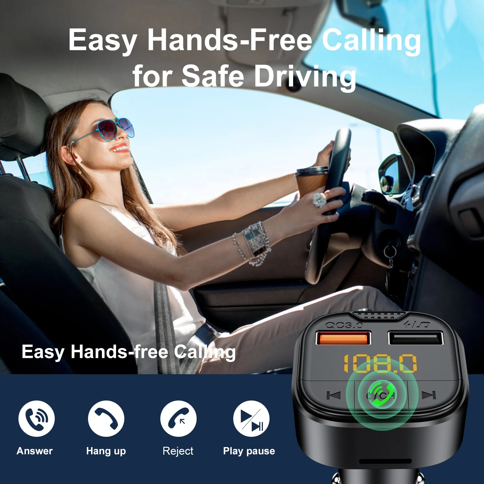 AGETUNR NEW T80 Bluetooth Car Kit Handsfree Stereo FM Transmitter MP3 Player 18W QC3.0 fast charge activate phone voice control