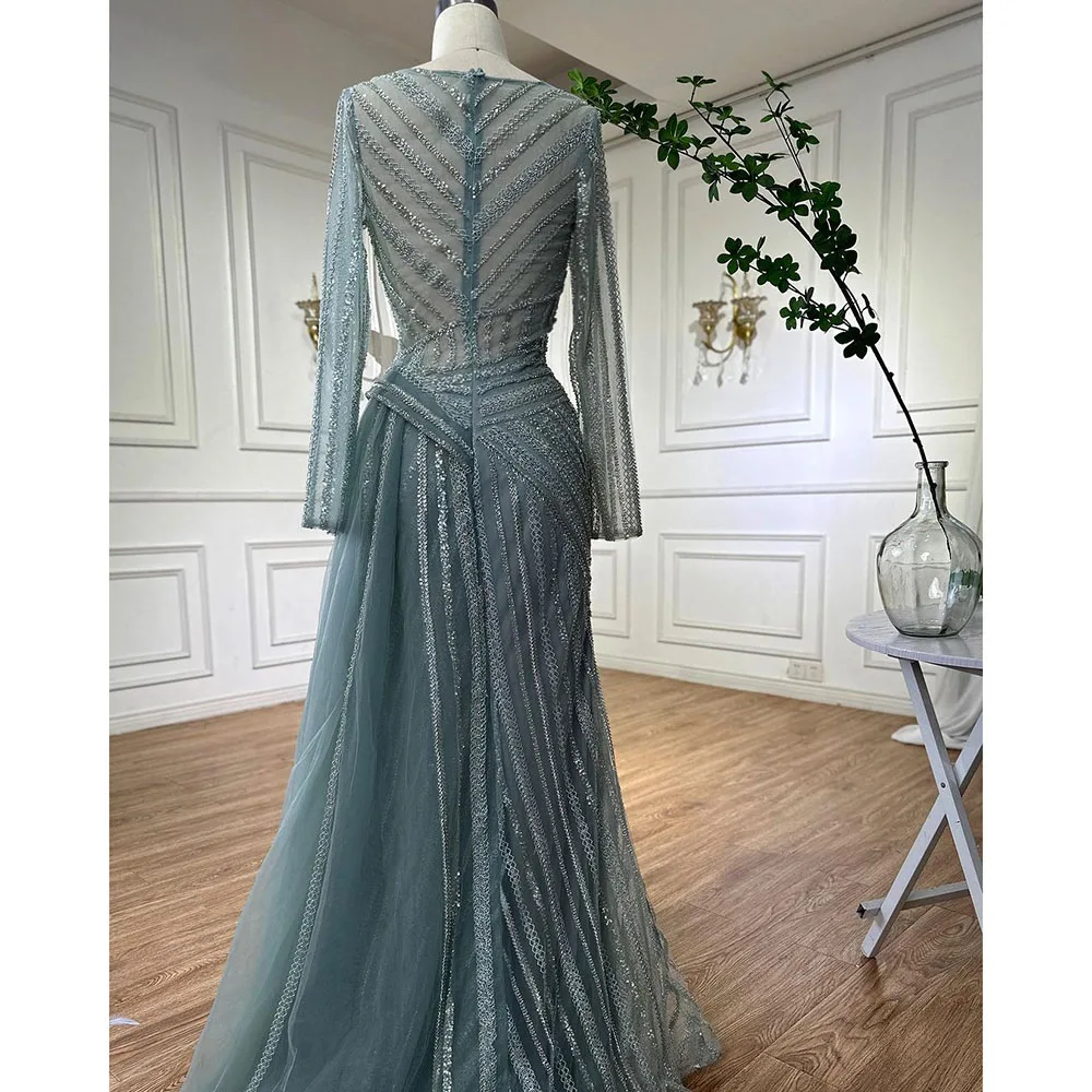 Serene Hill Dubai Arabic Designer Luxury Turquoise Mermaid Beaded Evening Dresses Gowns For Women Wedding Party 2023 LA72124