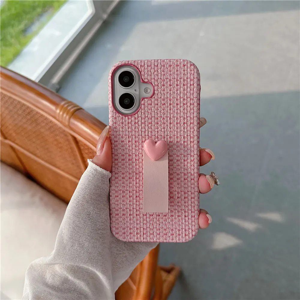 Laudtec Sjk937 Plain Phone Case Weave 3D Heart Holder Skin Friendly Girls Colourful For Iphone 16 15 14 13 12 11 Plus Pro Max