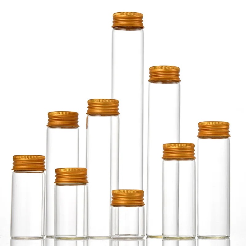 High Quality Borosilicate Glass Bottle Mini Glass Tube Vials With Golden Aluminum Screw Lid Hot sale products