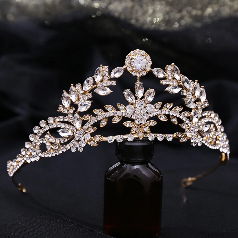 5A Cubic Zirconia Wedding Tiaras and Crown for Women Small Bride Floral Headpiece Sweet 16 Quinceanera Hair Jewelry