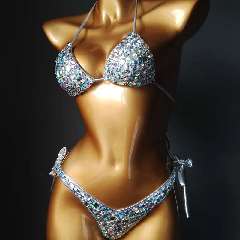 European And American Style Fashion Sexy Women Bathing Suit Crystal AB Rhinestone Bikini Set For Summer Beach Swimwear Wholesale