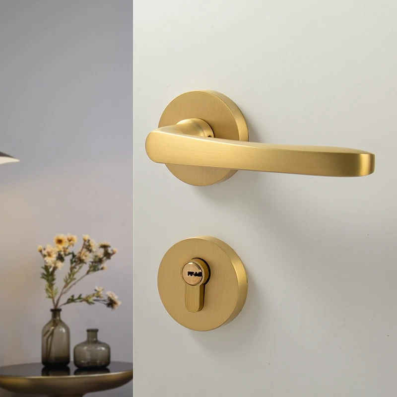 Qiansi Moderm Indoor All Copper Door Lock Bedroom Study Mute Magnetic Room Door Lock Solid Brass Door Handle