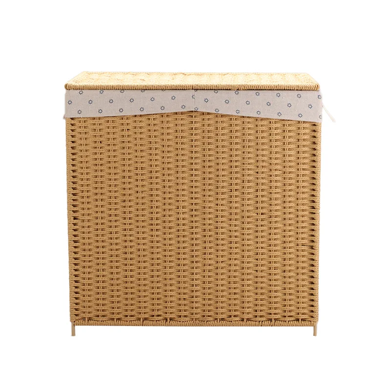 OEM Hand-woven Crafts Plastic weaving Large Laundry Baskets Hamper with lid lining