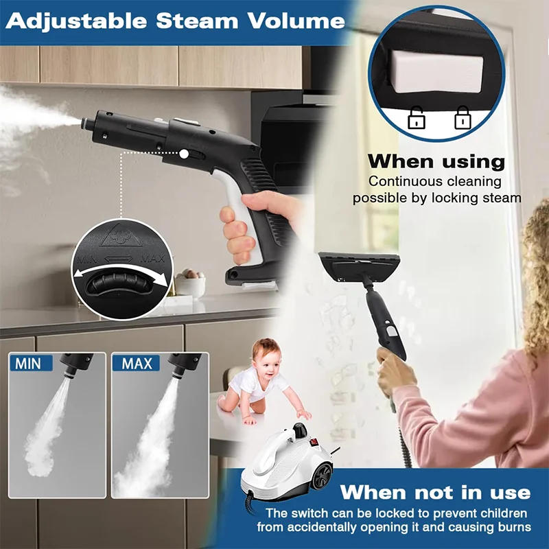 2024 New Model Steam Cleaner Powerful Multipurpose Portable Steamer for Floor Car Tiles Grout Kills 99.9% of Bacteria Viruses