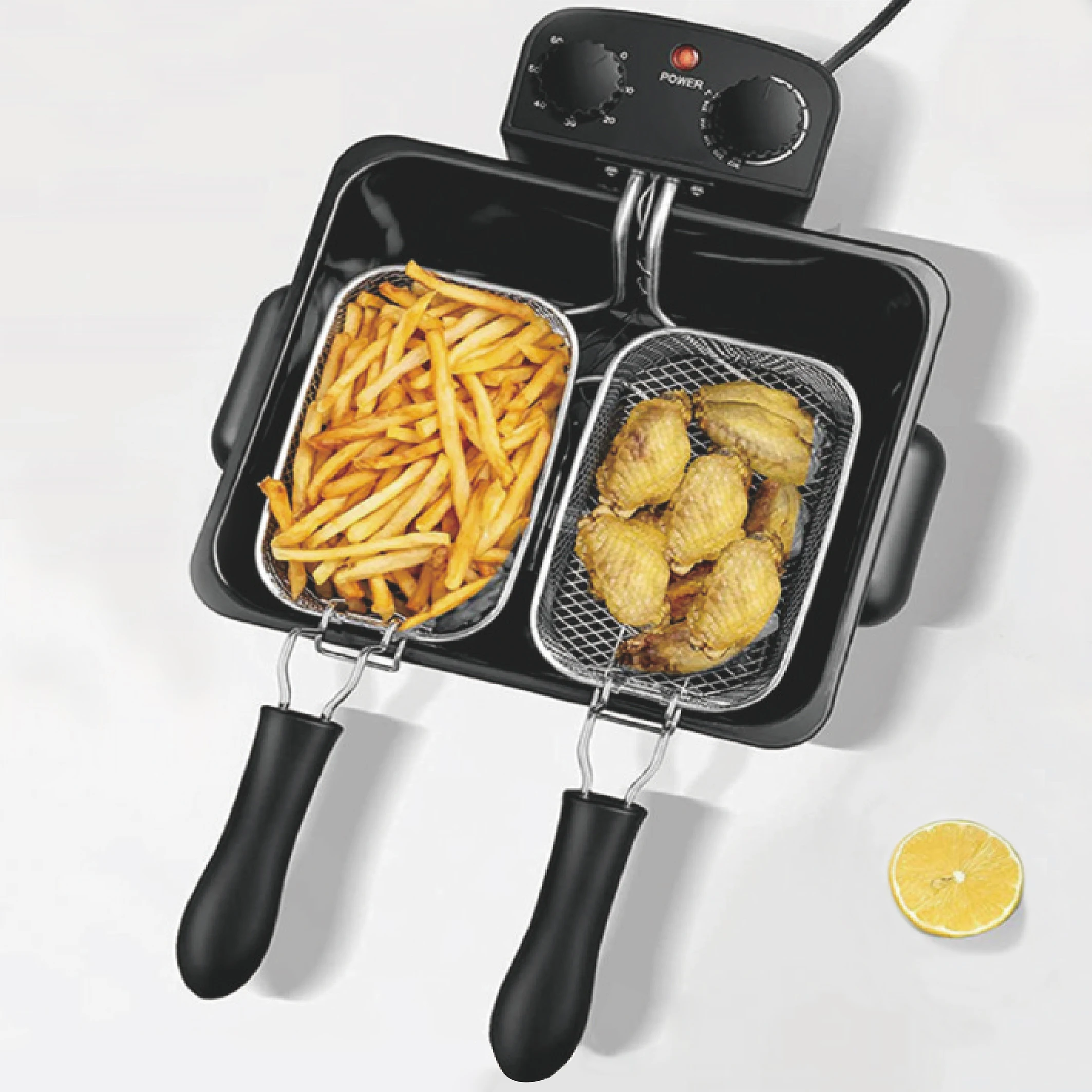 Electric commercial countertop double stainless steel tank basket chips frier deep fat fryers with timer for fried chicken