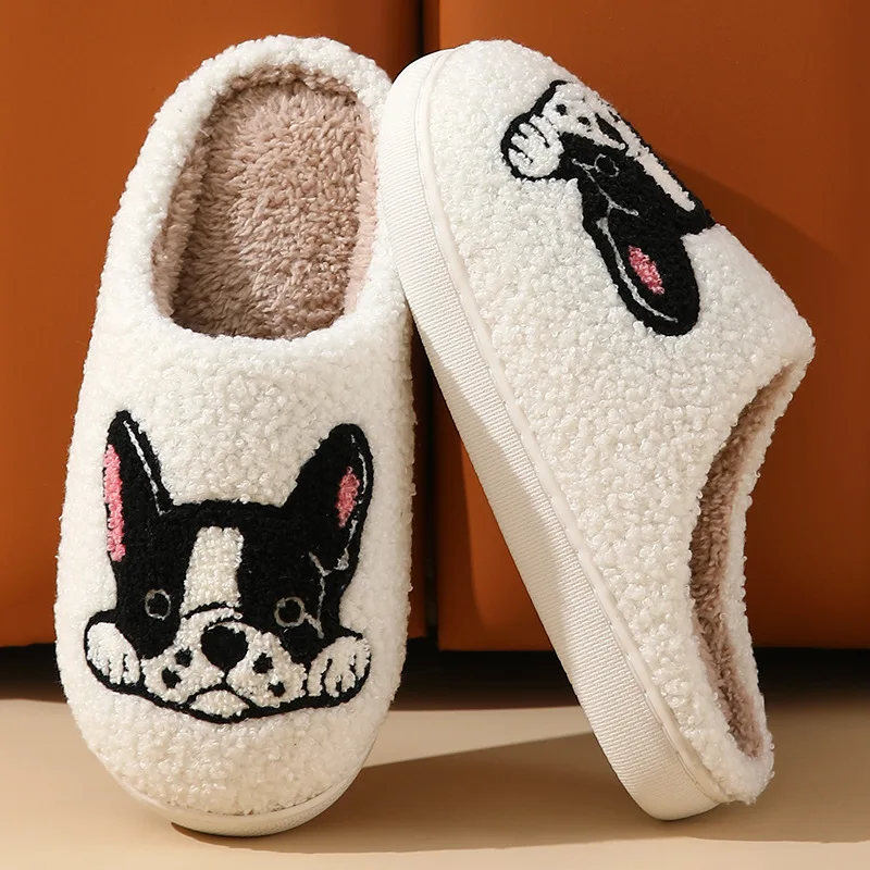 Cute Cartoon Animal Indoor Cotton Nonslip Slippers Winter Cozy Warm Plush Dog Pattern House Slippers