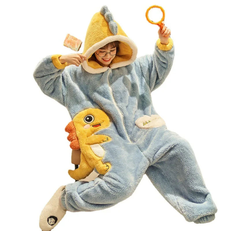 Коралловая флисовая Пижама мультяшная женская зимняя Слитная мультяшная Милая утолщенная осенне-зимняя оптовая продажа банный Халат