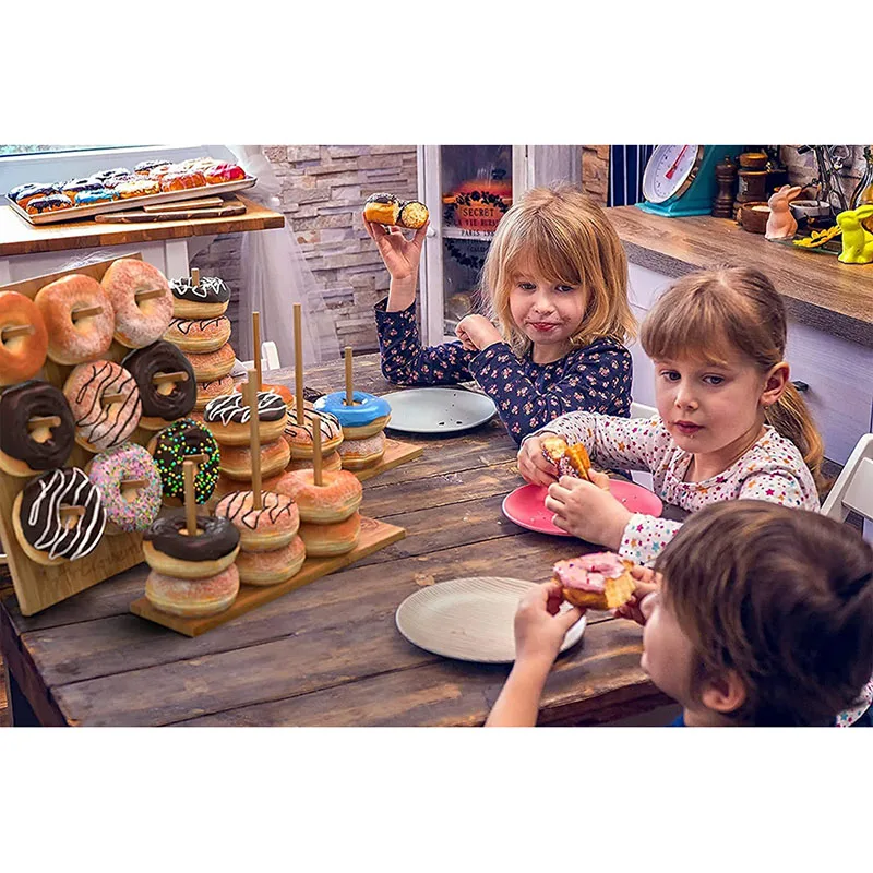 Легкая в сборке складная конструкция пончики пищевой класса деревенский бамбуковый деревянный пончик стенд дисплей очки стенд