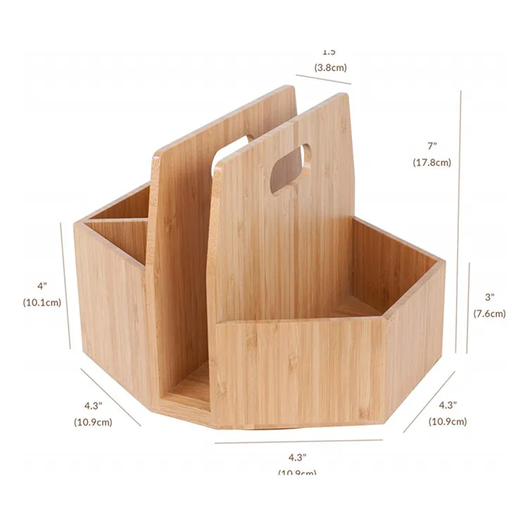 Portable desktop bamboo napkin holder with salt and pepper shakers caddy