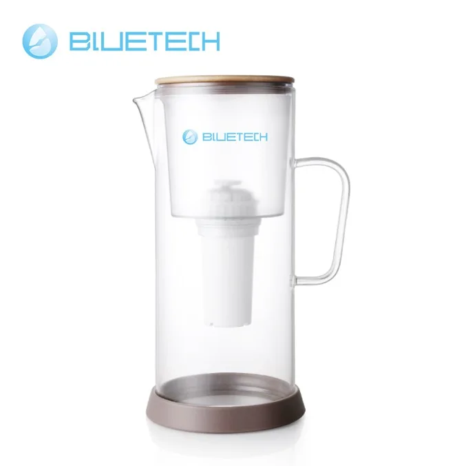 Бытовой кухонный стеклянный кувшин фильтра для холодной воды с бамбуковой крышкой для здорового образа жизни