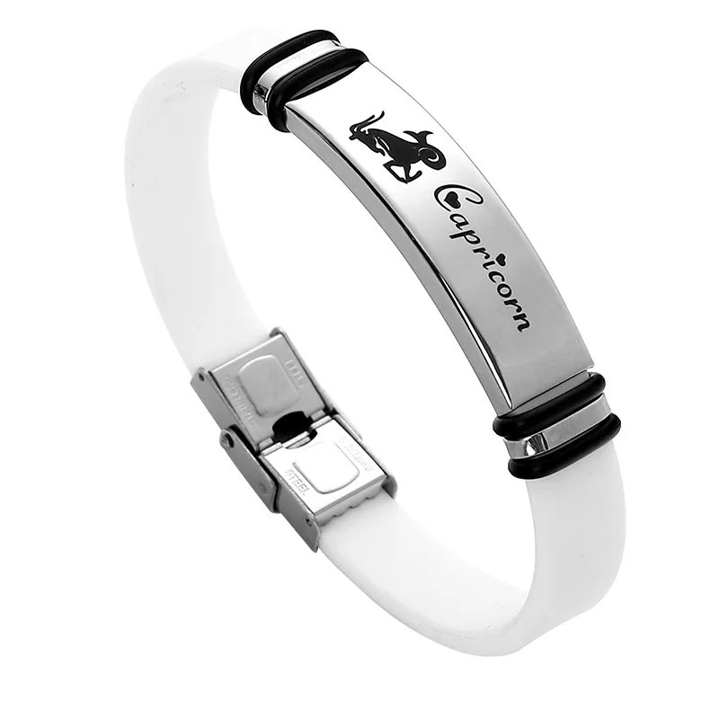 New Popular Silicone Belt Stainless Steel Letter Zodiac Couple Bracelet For Students Teens Gift