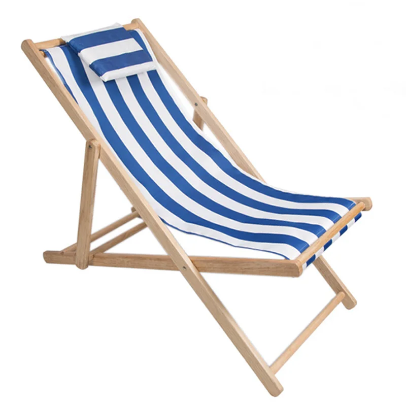 Eco-Friendly FSC Beech Wood Beach Chair with Headrest Waterproof Collapsing Single Rest Fishing Park Lounger for Outdoor Camping