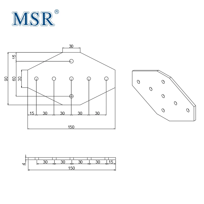 150x90 mm Aluminium 7 Hole 3030&3030 Cross Joining Plate Connecting for T-slotted Profile Making Assembly