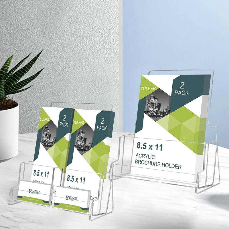 8.5*11inch Acrylic Brochure Holder 2 Pack Flyer Holder Stand with Removable Divider for Literature Card Display Organizer