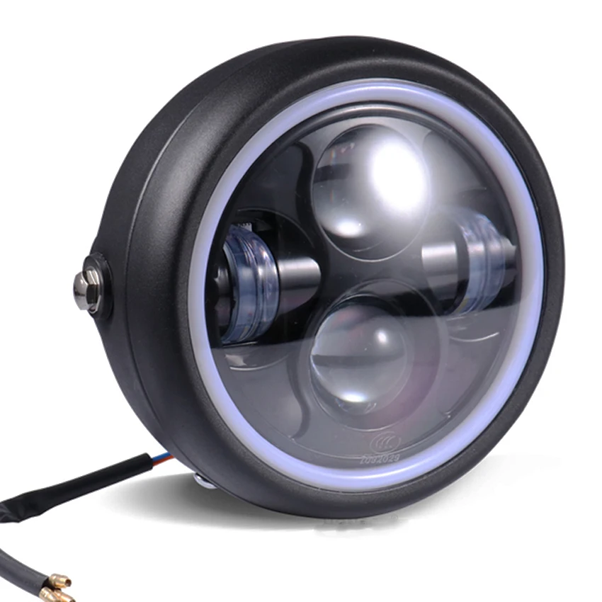 Светодиодная передняя фара для мотоцикла 6 5 Дюймов 12V светодиодные фары с ангелом пригодный Sportster Cafe Racer Подставка-поплавок Go аксессуары