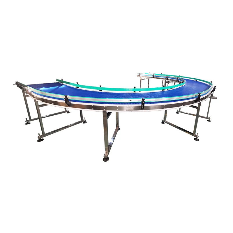 LHJ  Food Grade Stainless Steel Curve Modular Belt Conveyor For Pork transportation Sushi Used Conveyor
