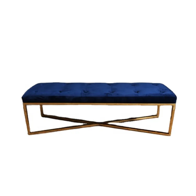 
S.G.S Certificate Modern Restaurant Street Seat Blue Velvet Chair Ottoman Bench For Shopping Mall 